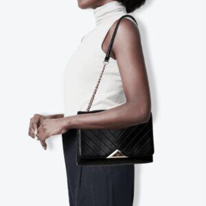 *Karl Lagerfeld Paris Gigi Quilted Chevron Chain Shoulder Bag – Black Leather